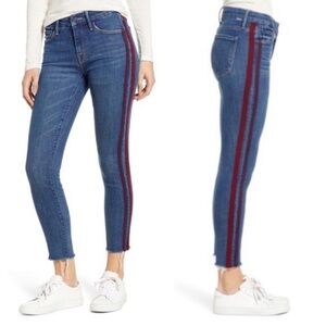 Mother Looker Frayed Ankle Jeans Racer Stripe Blue Red Size 30